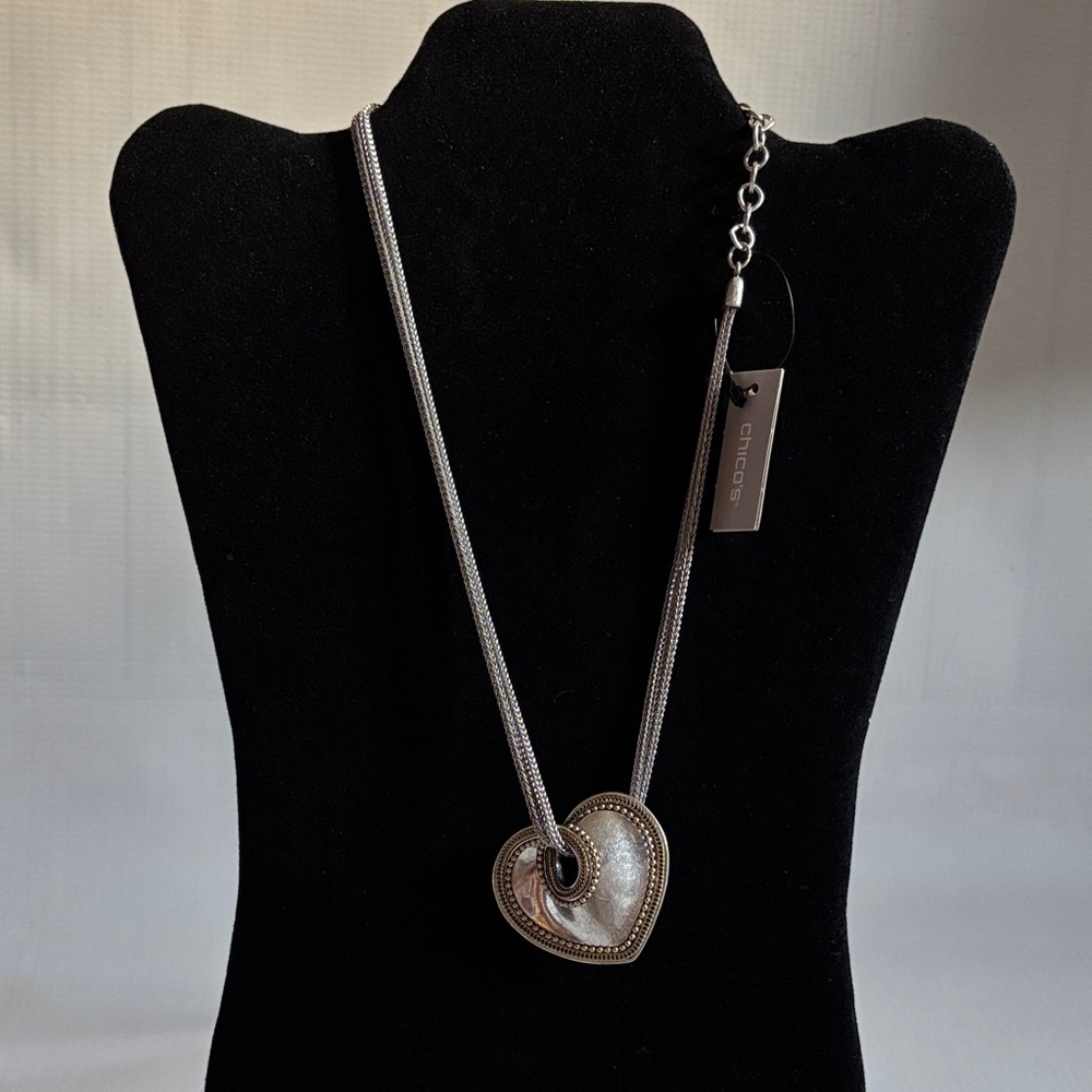 Chico's Silver Heart Charm Necklace